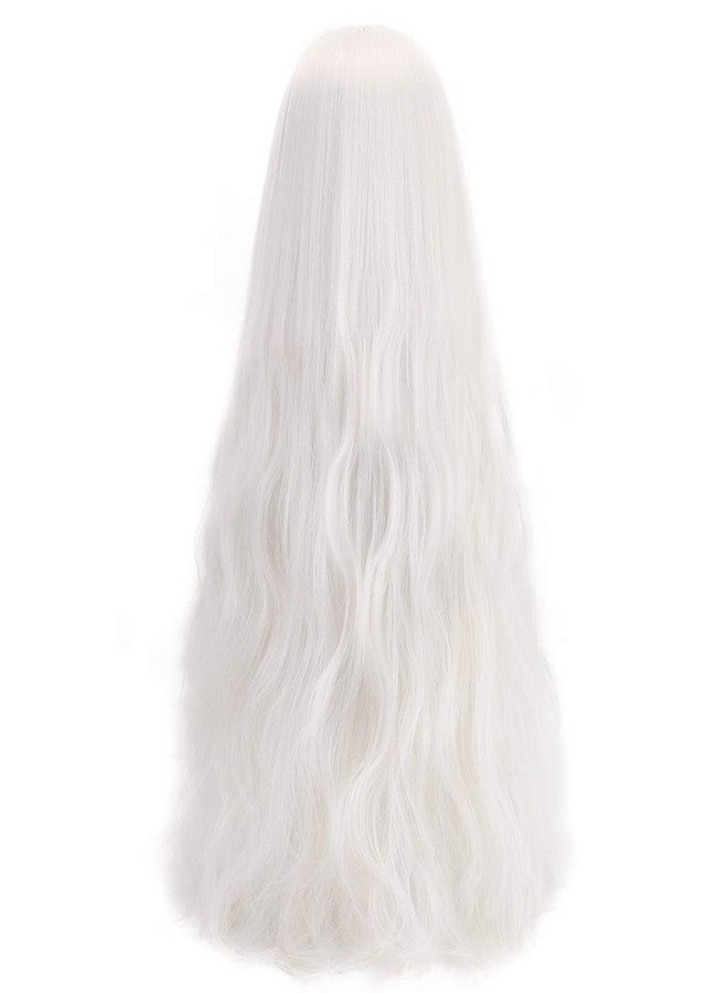 STYLER Long White Synthetic Wig with Bangs - Natural Long Wavy Cosplay Wigs for Women Halloween Christmas 30" (White) - Image 3